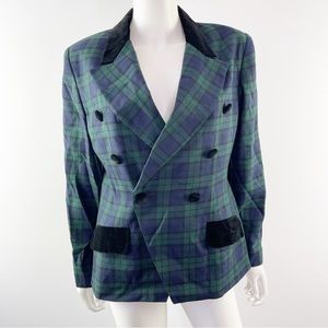 Vintage Cross Country Fashions Size 10 Green & Blue Plaid Blazer Jacket